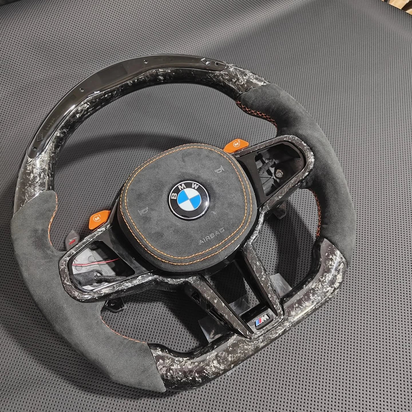 LED Forged Carbon Fiber Steering Wheel with Alcantara Grips, Fits BMW 3 Series G20/G28, G80 M3 & F82 M4
