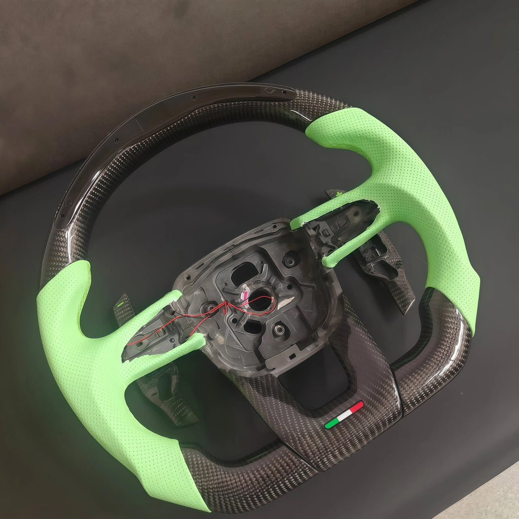 LED Carbon Fiber Steering Wheel with Light Green Perforated Leather, Fits Lamborghini Urus 2018–2026