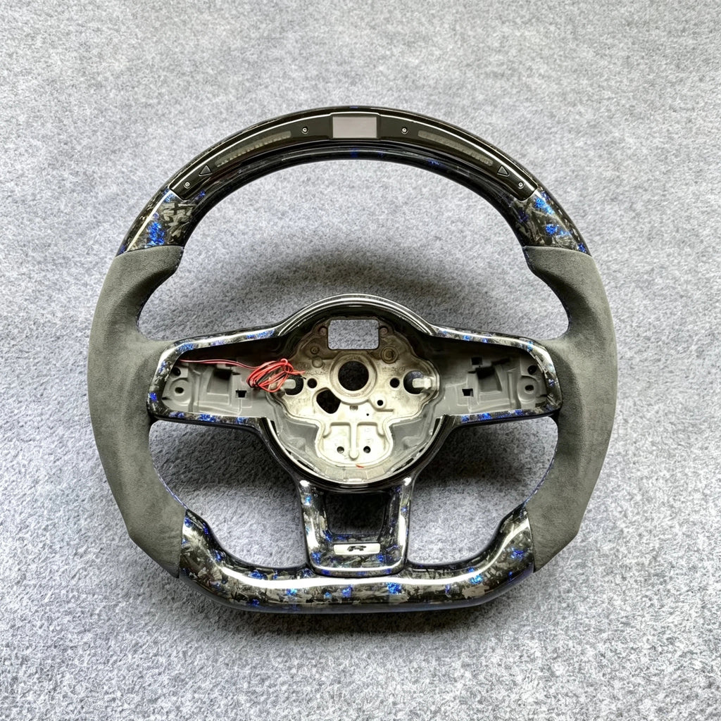 LED Blue Forged Carbon Fiber Steering Wheel Fits Volkswagen MK7 GTI Golf R