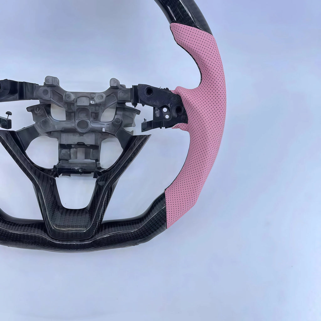Pink Perforated Leather Carbon Fiber Steering Wheel for 10th Gen Honda Accord