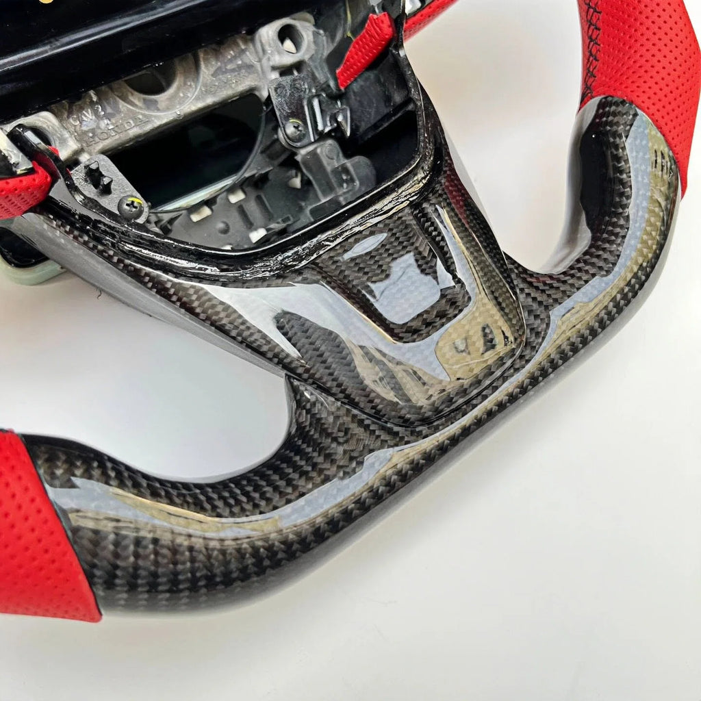 Red Perforated Leather Carbon Fiber Steering Wheel for 2018+ Honda CR-V