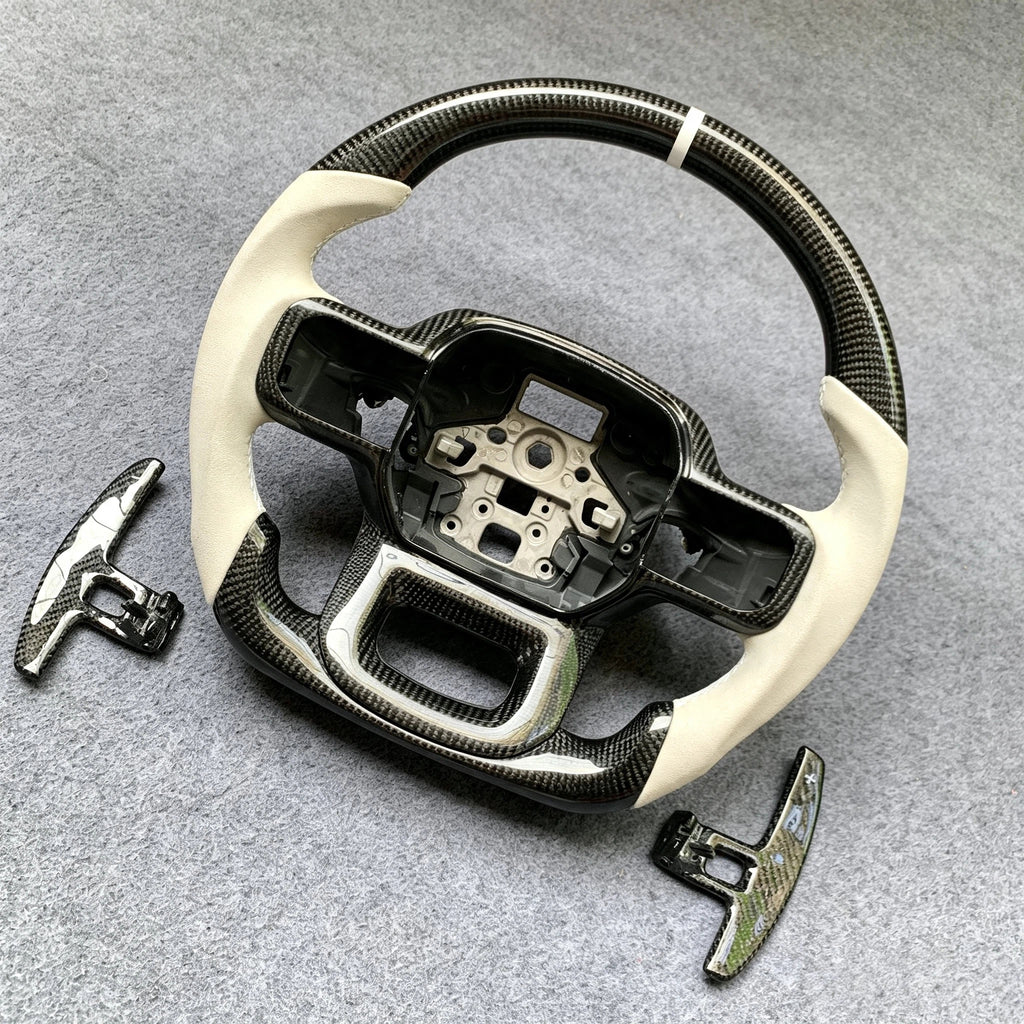 White Alcantara Carbon Fiber Steering Wheel Fits Ford F150 / Raptor (2021-2026)
