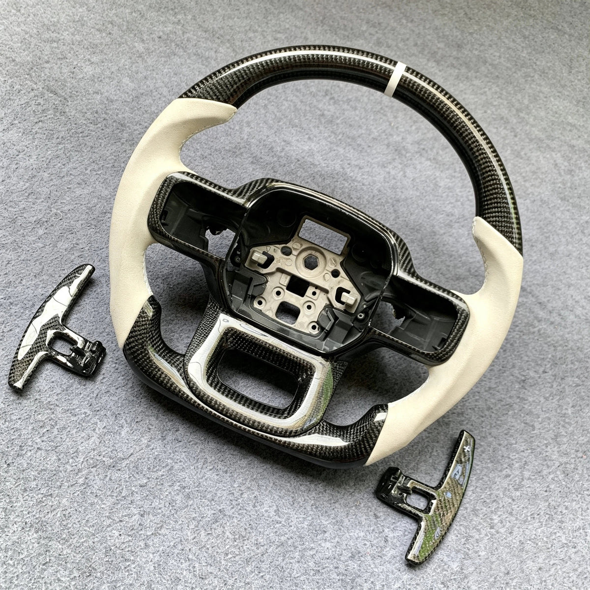 White Alcantara Carbon Fiber Steering Wheel Fits Ford F150 / Raptor (2021-2026)