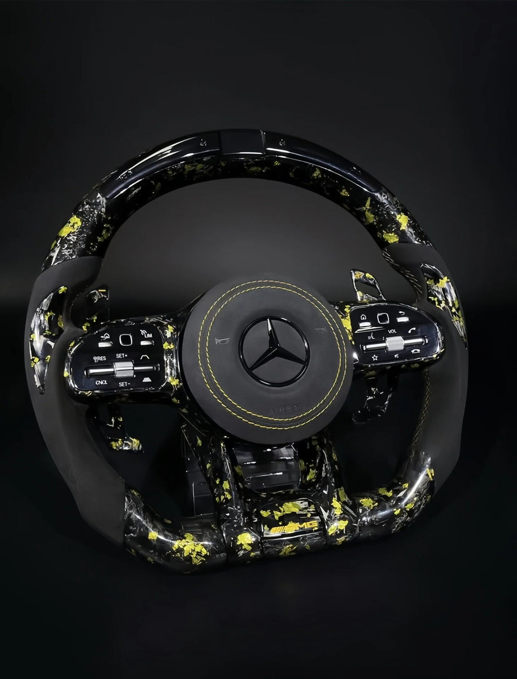 809 AMG Gold Foil Forged Carbon Fiber Steering Wheel Fits Mercedes W205 C-Class, W213 E-Class, X253 GLC & C257 CLS