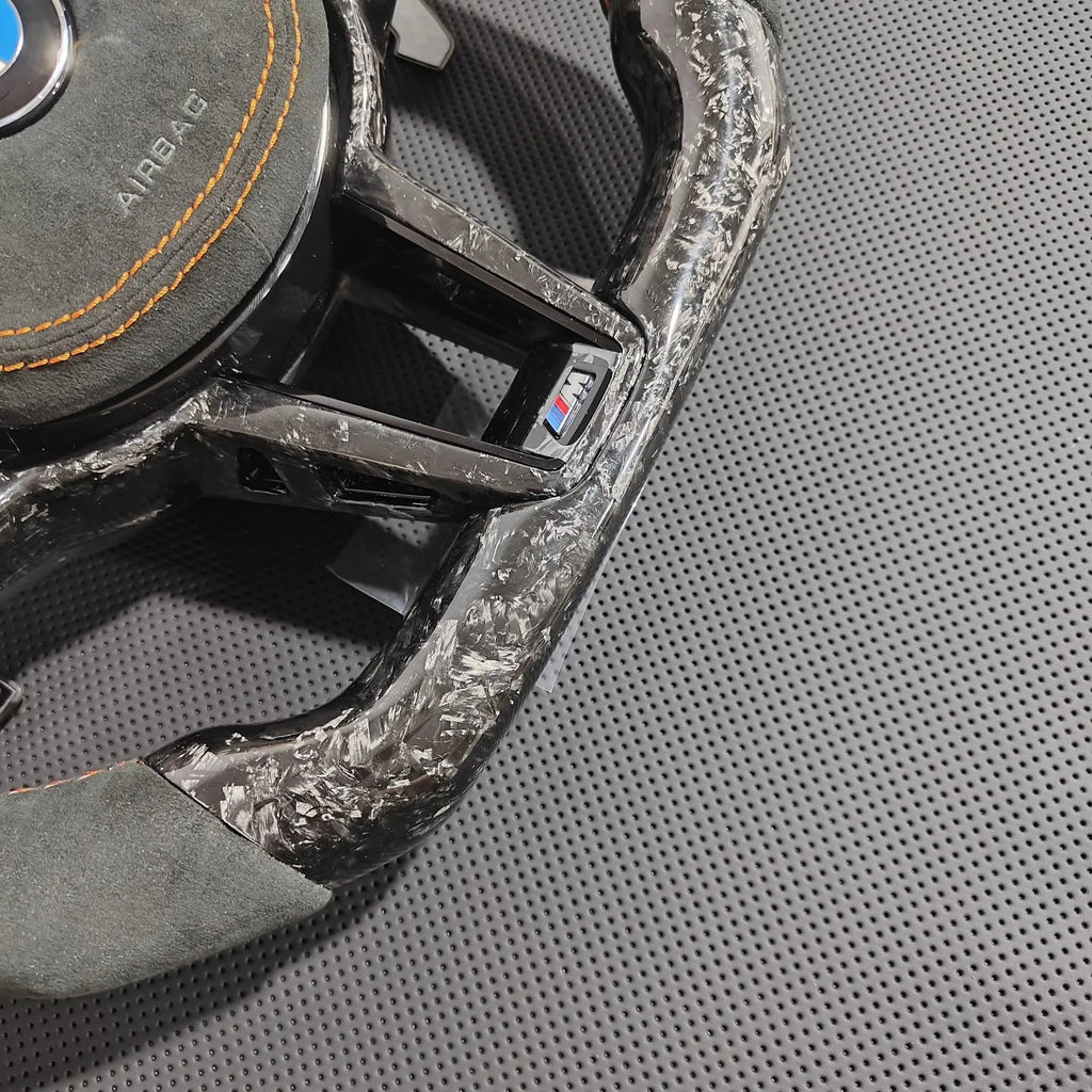 LED Forged Carbon Fiber Steering Wheel with Alcantara Grips, Fits BMW 3 Series G20/G28, G80 M3 & F82 M4