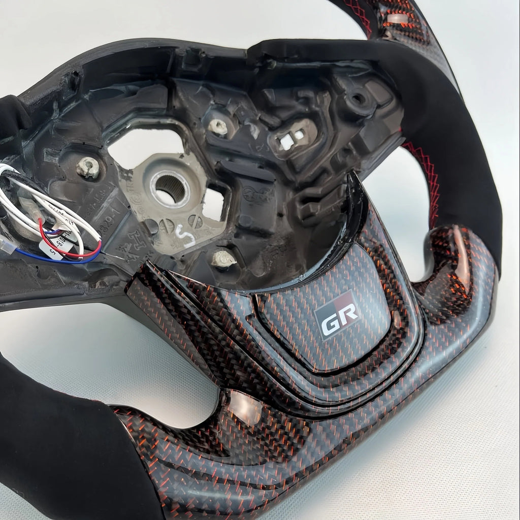 Red Reflective Carbon Fiber LED Steering Wheel For Toyota GR Supra A90
