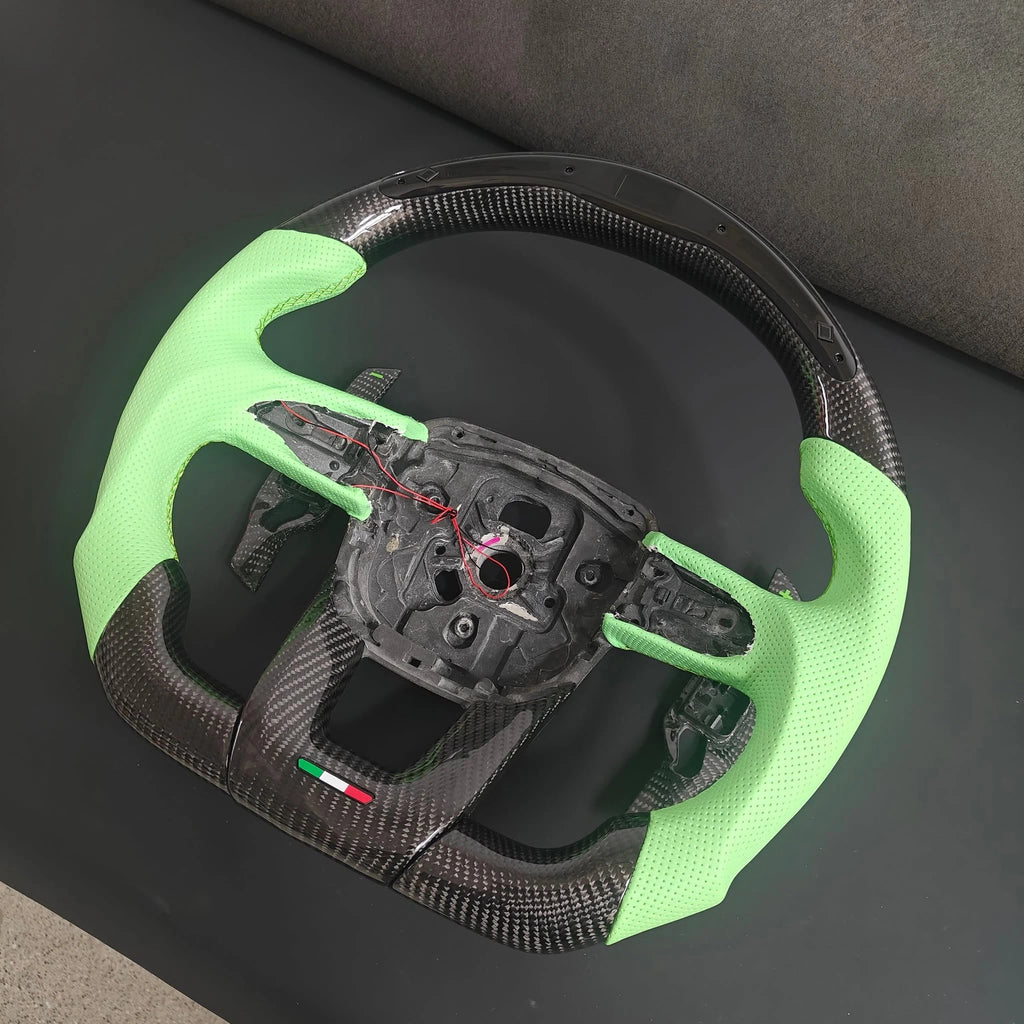 LED Carbon Fiber Steering Wheel with Light Green Perforated Leather, Fits Lamborghini Urus 2018–2026