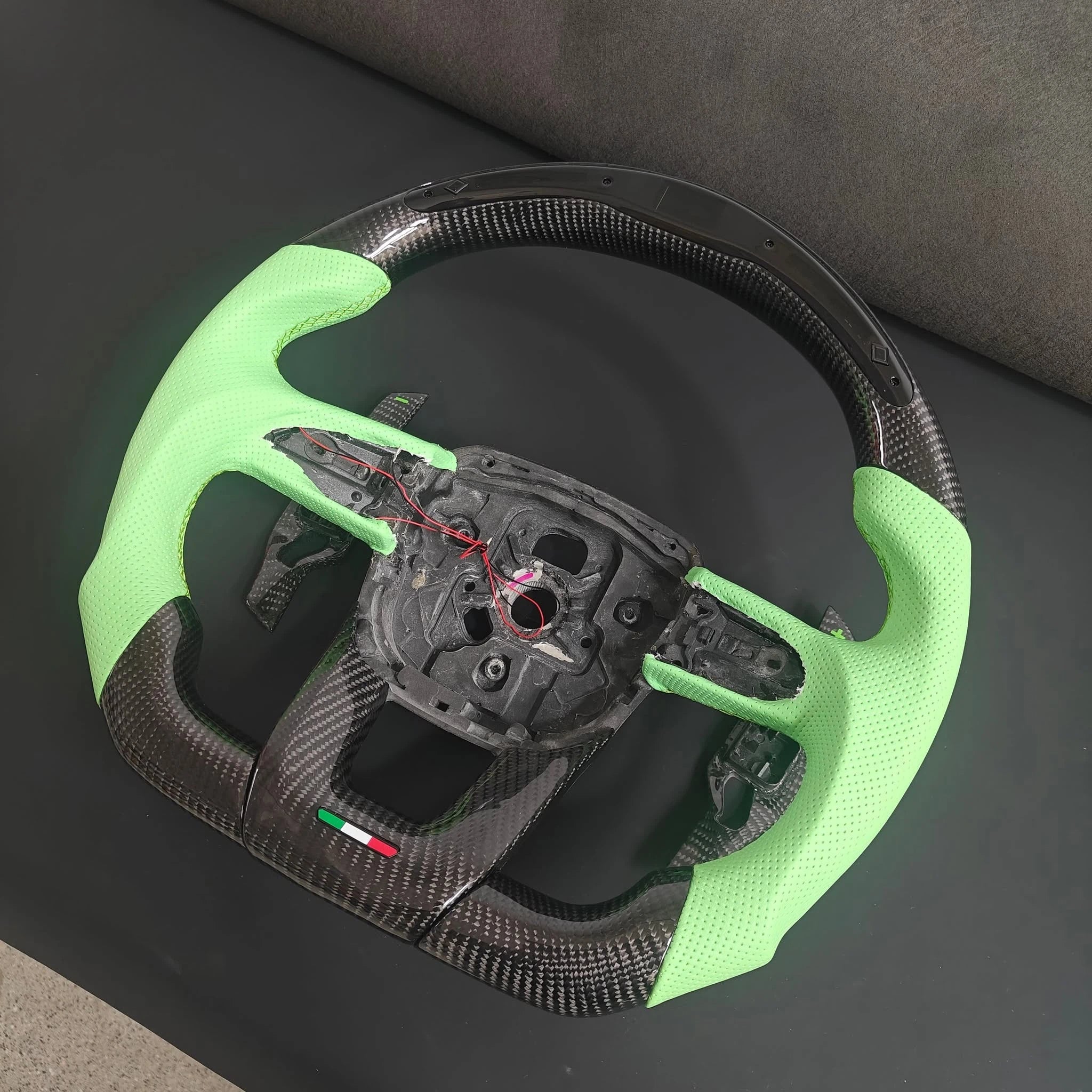 LED Carbon Fiber Steering Wheel with Light Green Perforated Leather, Fits Lamborghini Urus 2018–2026