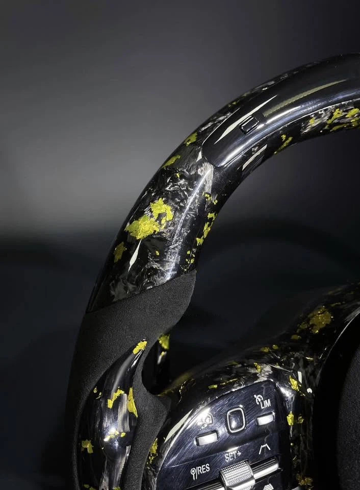 809 AMG Gold Foil Forged Carbon Fiber Steering Wheel Fits Mercedes W205 C-Class, W213 E-Class, X253 GLC & C257 CLS