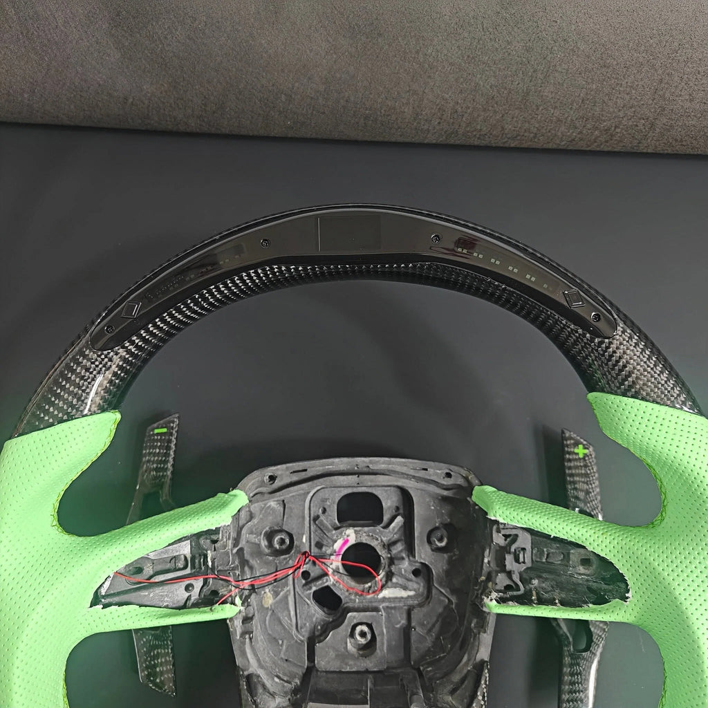 LED Carbon Fiber Steering Wheel with Light Green Perforated Leather, Fits Lamborghini Urus 2018–2026