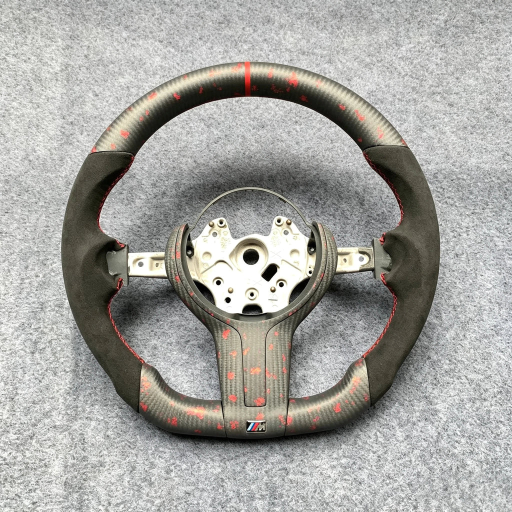 Matte Red Flakes Regular Weave Carbon Fiber Steering Wheel Fits BMW M5 M6