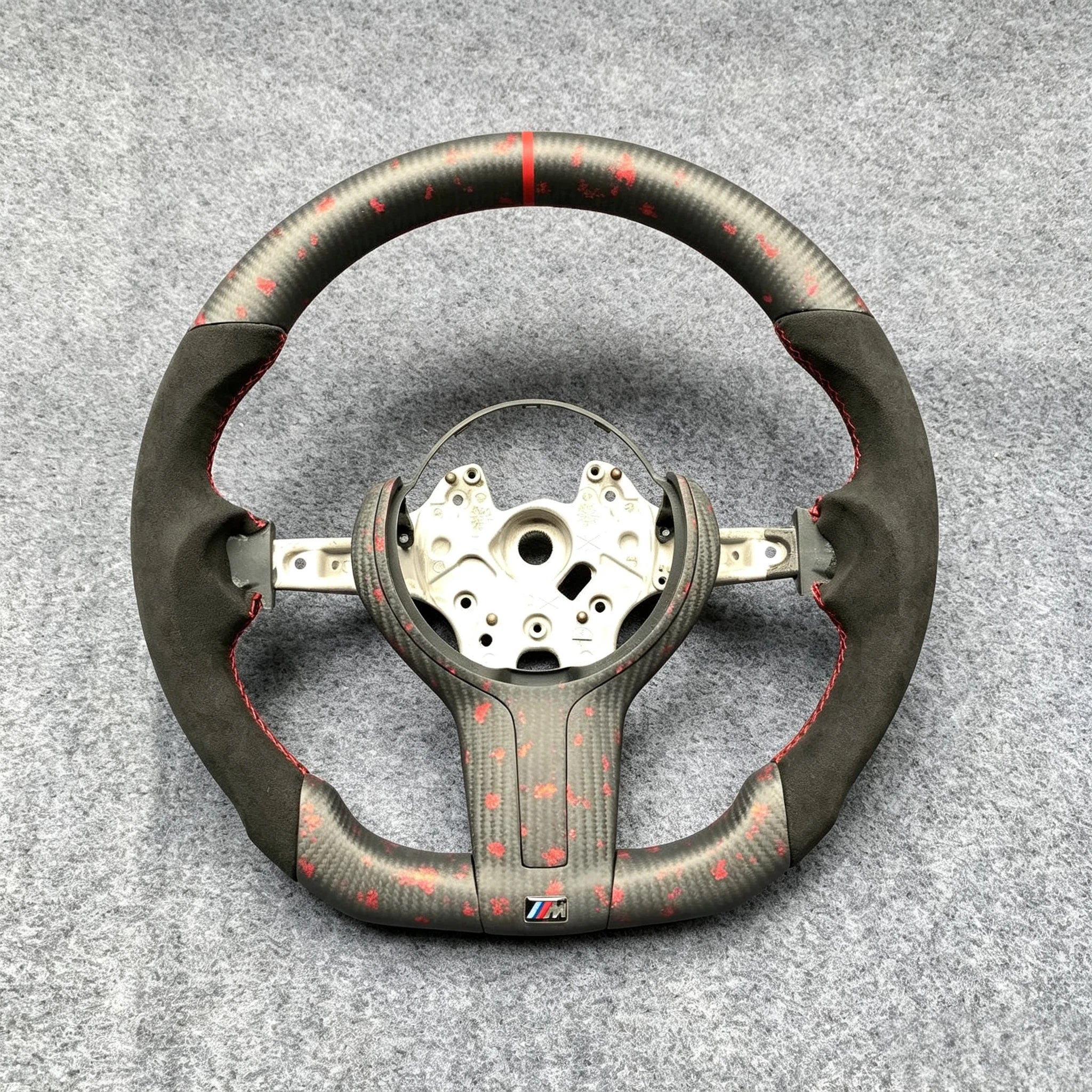 Matte Red Flakes Regular Weave Carbon Fiber Steering Wheel Fits BMW M5 M6