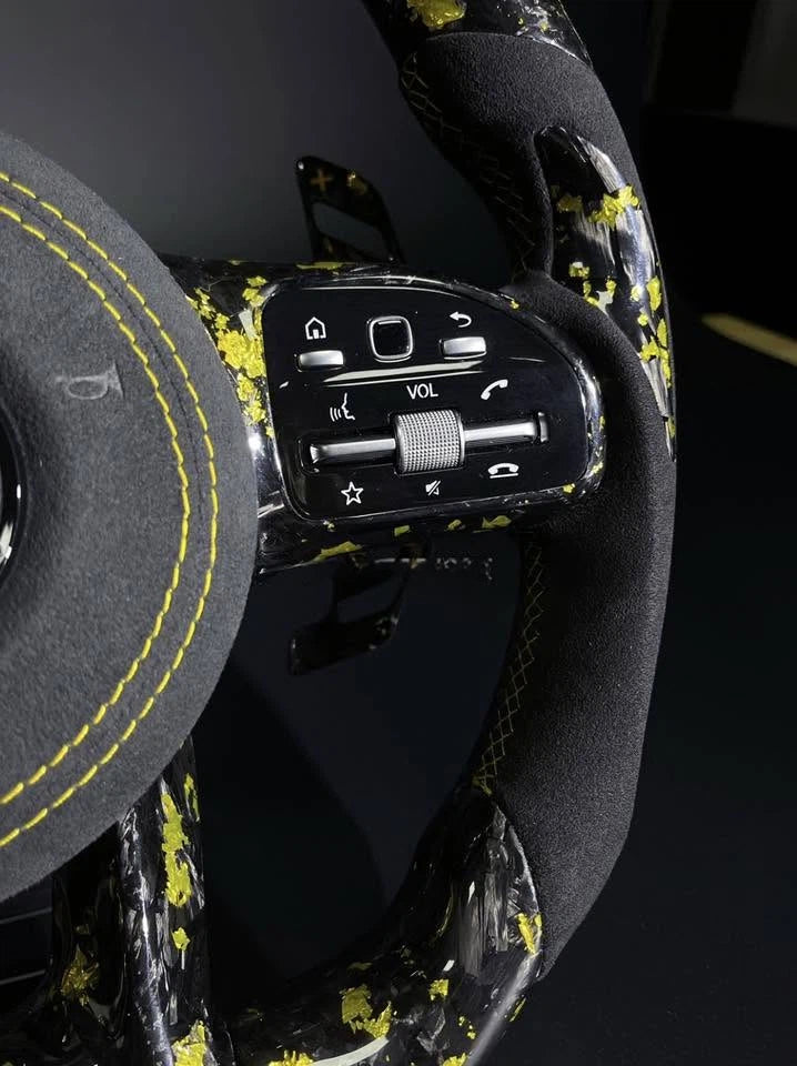 809 AMG Gold Foil Forged Carbon Fiber Steering Wheel Fits Mercedes W205 C-Class, W213 E-Class, X253 GLC & C257 CLS