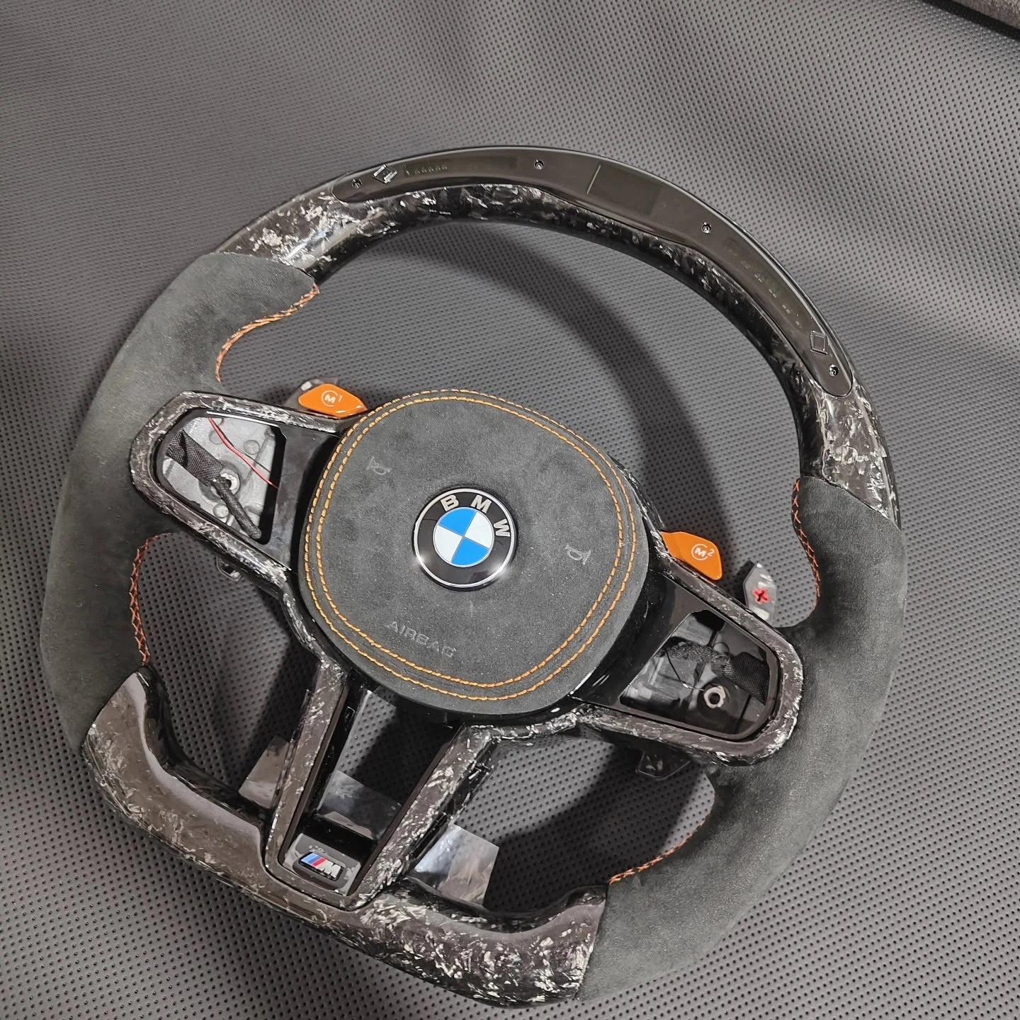 LED Forged Carbon Fiber Steering Wheel with Alcantara Grips, Fits BMW 3 Series G20/G28, G80 M3 & F82 M4