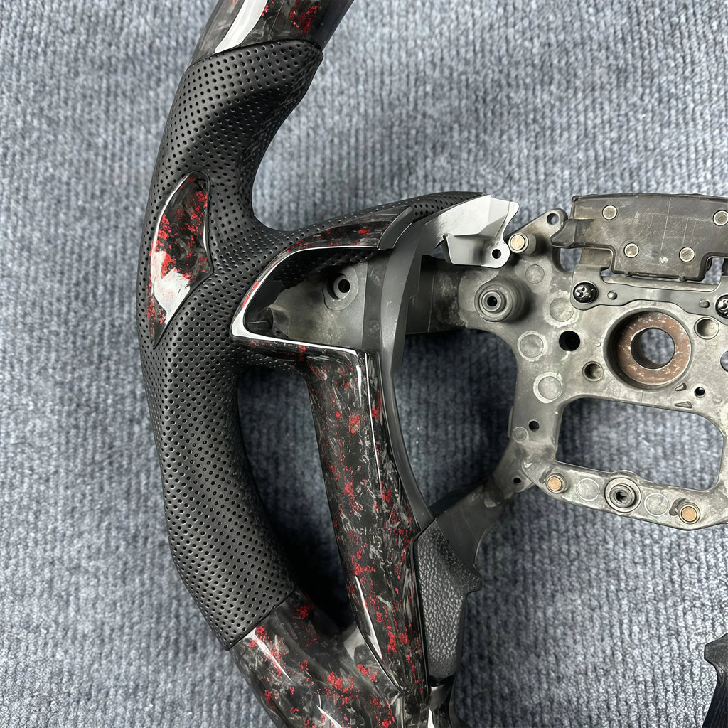 Black leather red forged carbon fiber steering wheel for 2008-2012 Honda Accord