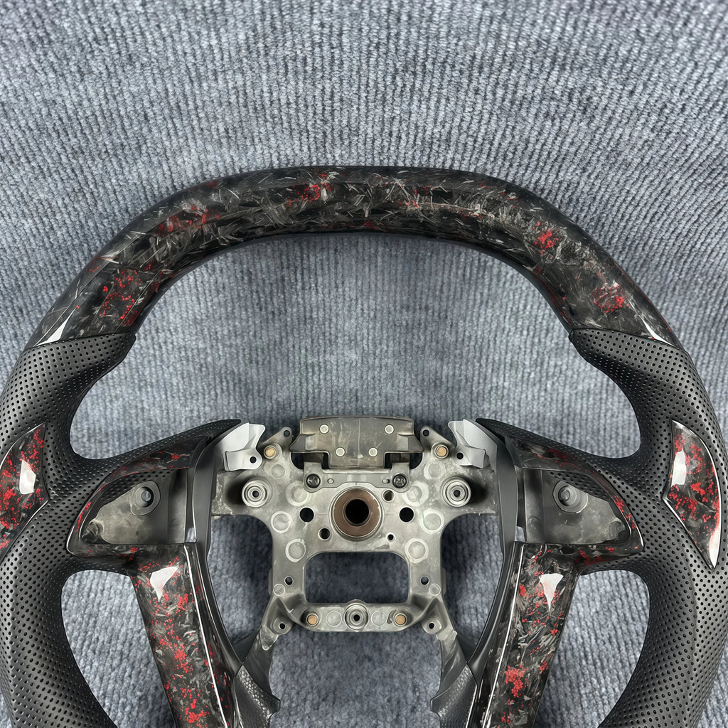 Black leather red forged carbon fiber steering wheel for 2008-2012 Honda Accord