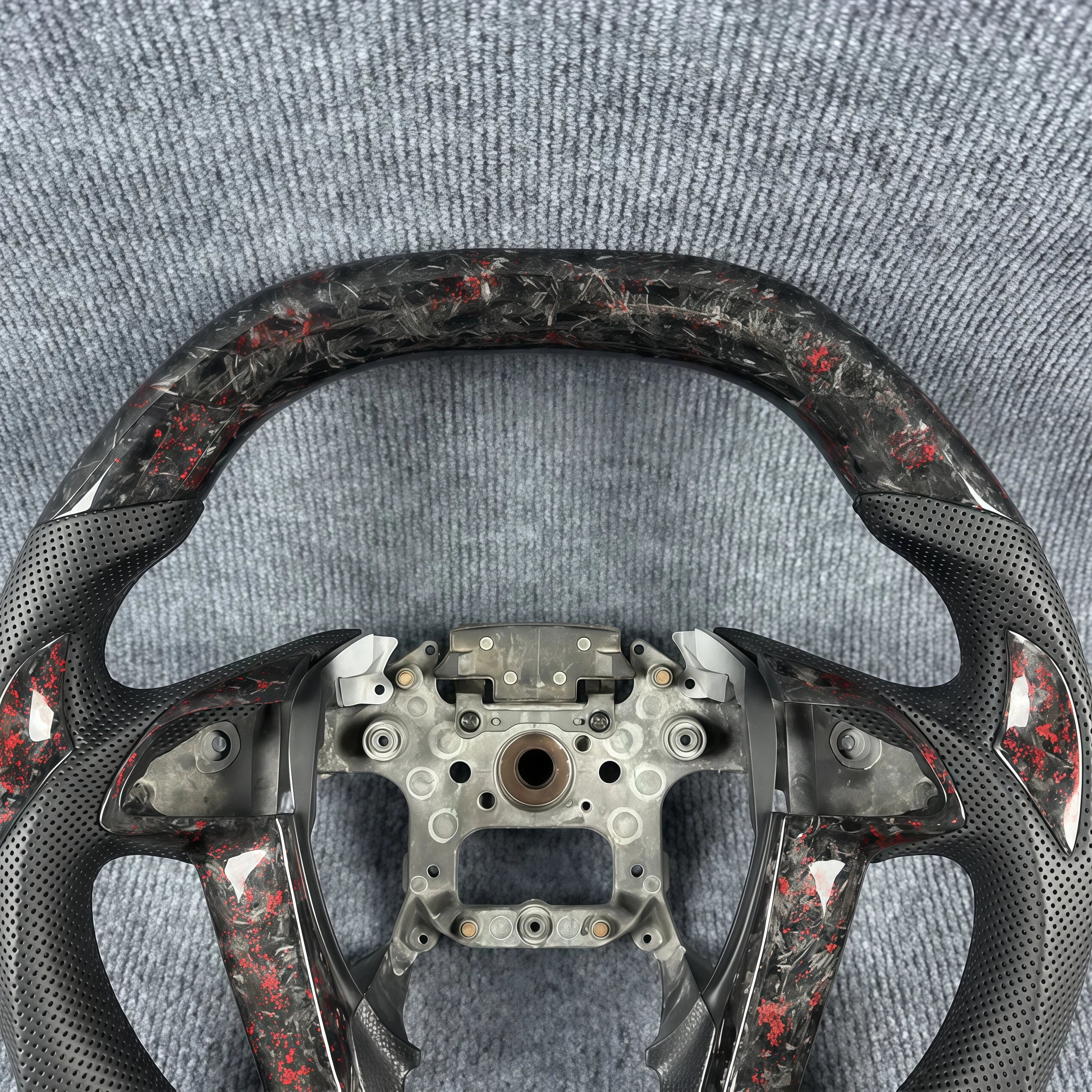 Black leather red forged carbon fiber steering wheel for 2008-2012 Honda Accord