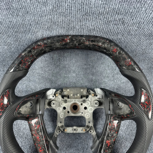 Black leather red forged carbon fiber steering wheel for 2008-2012 Honda Accord