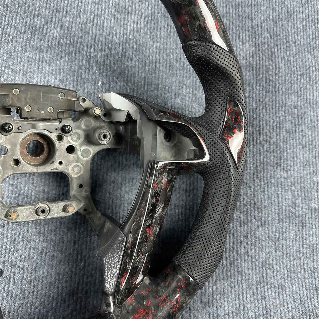 Black leather red forged carbon fiber steering wheel for 2008-2012 Honda Accord