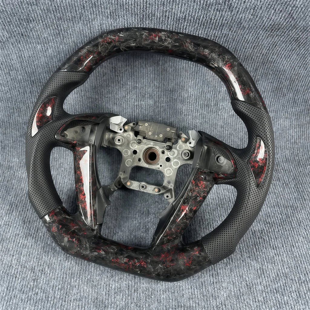 Black leather red forged carbon fiber steering wheel for 2008-2012 Honda Accord