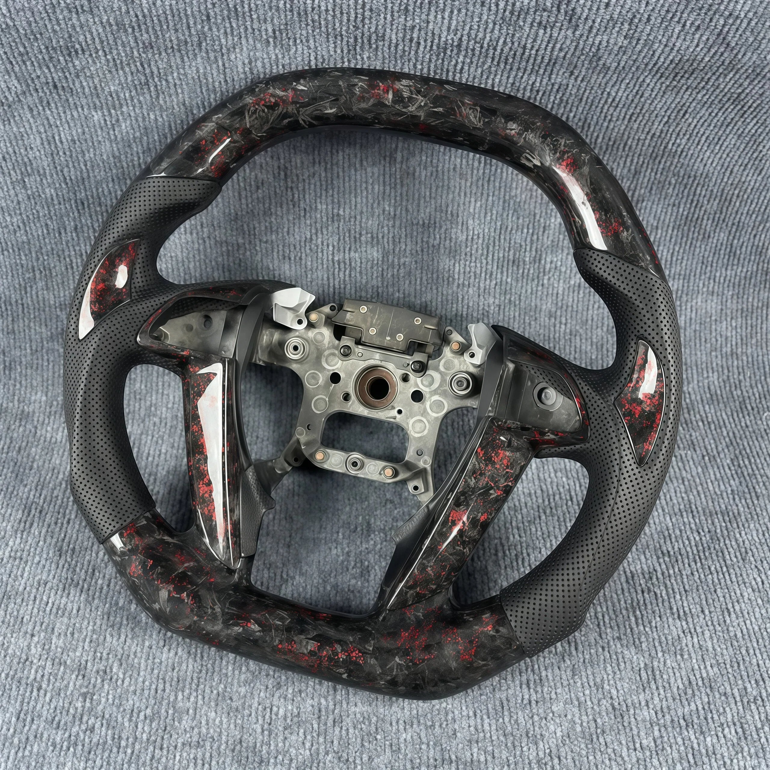 Black leather red forged carbon fiber steering wheel for 2008-2012 Honda Accord
