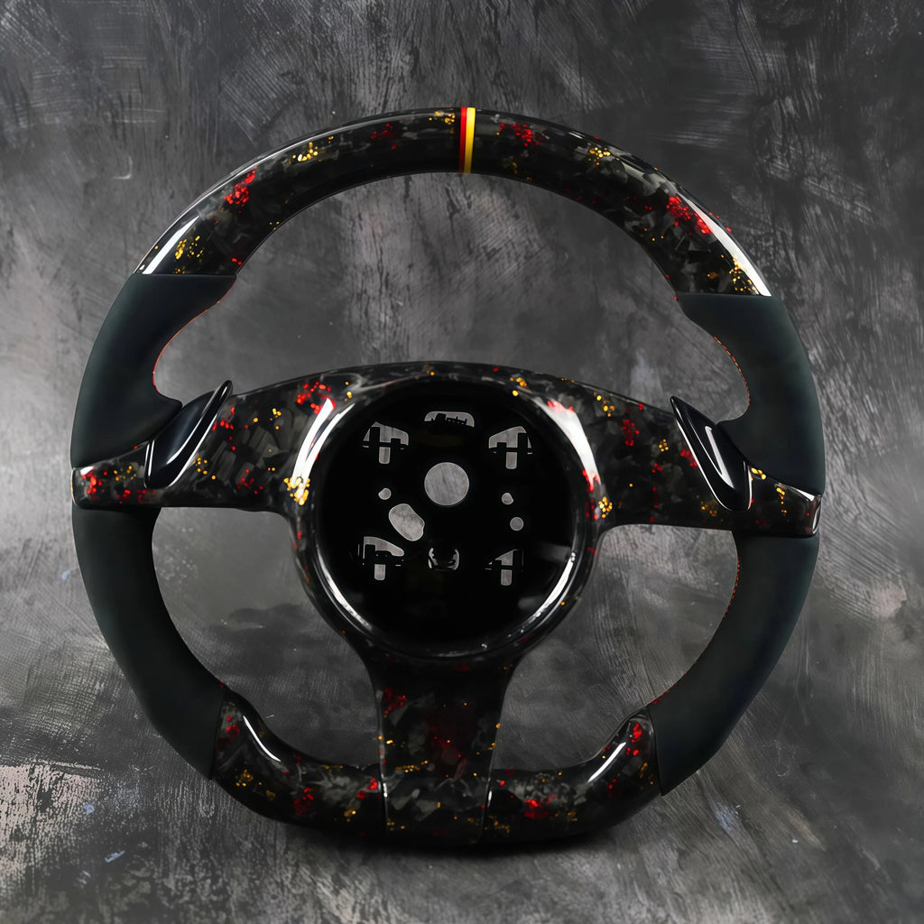 German Tricolor Forged Carbon Fiber Steering Wheel For Porsche Boxster 981
