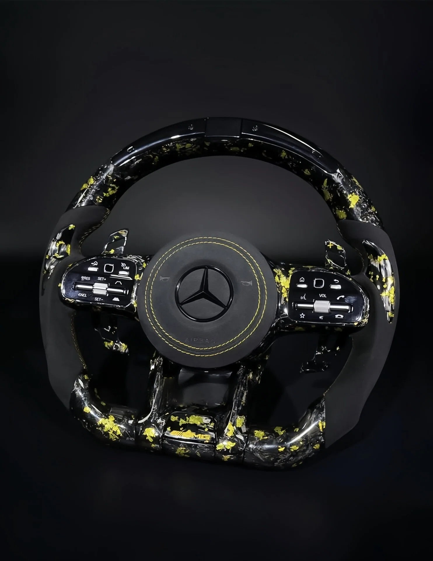 809 AMG Gold Foil Forged Carbon Fiber Steering Wheel Fits Mercedes W205 C-Class, W213 E-Class, X253 GLC & C257 CLS