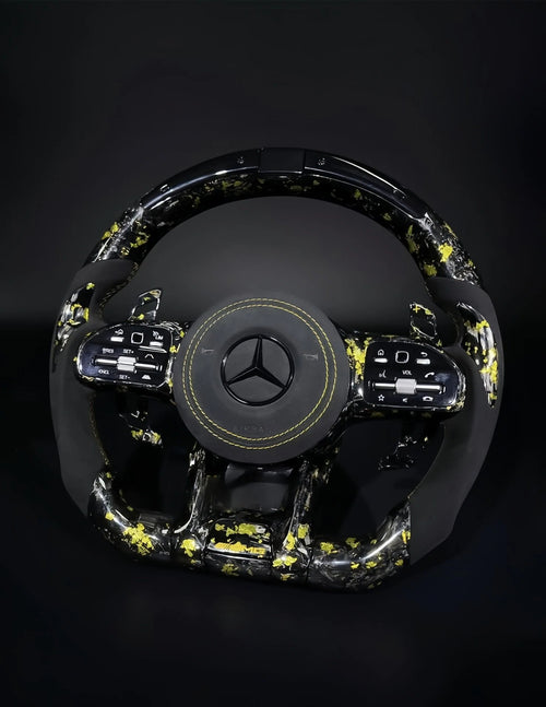 809 AMG Gold Foil Forged Carbon Fiber Steering Wheel Fits Mercedes W205 C-Class, W213 E-Class, X253 GLC & C257 CLS