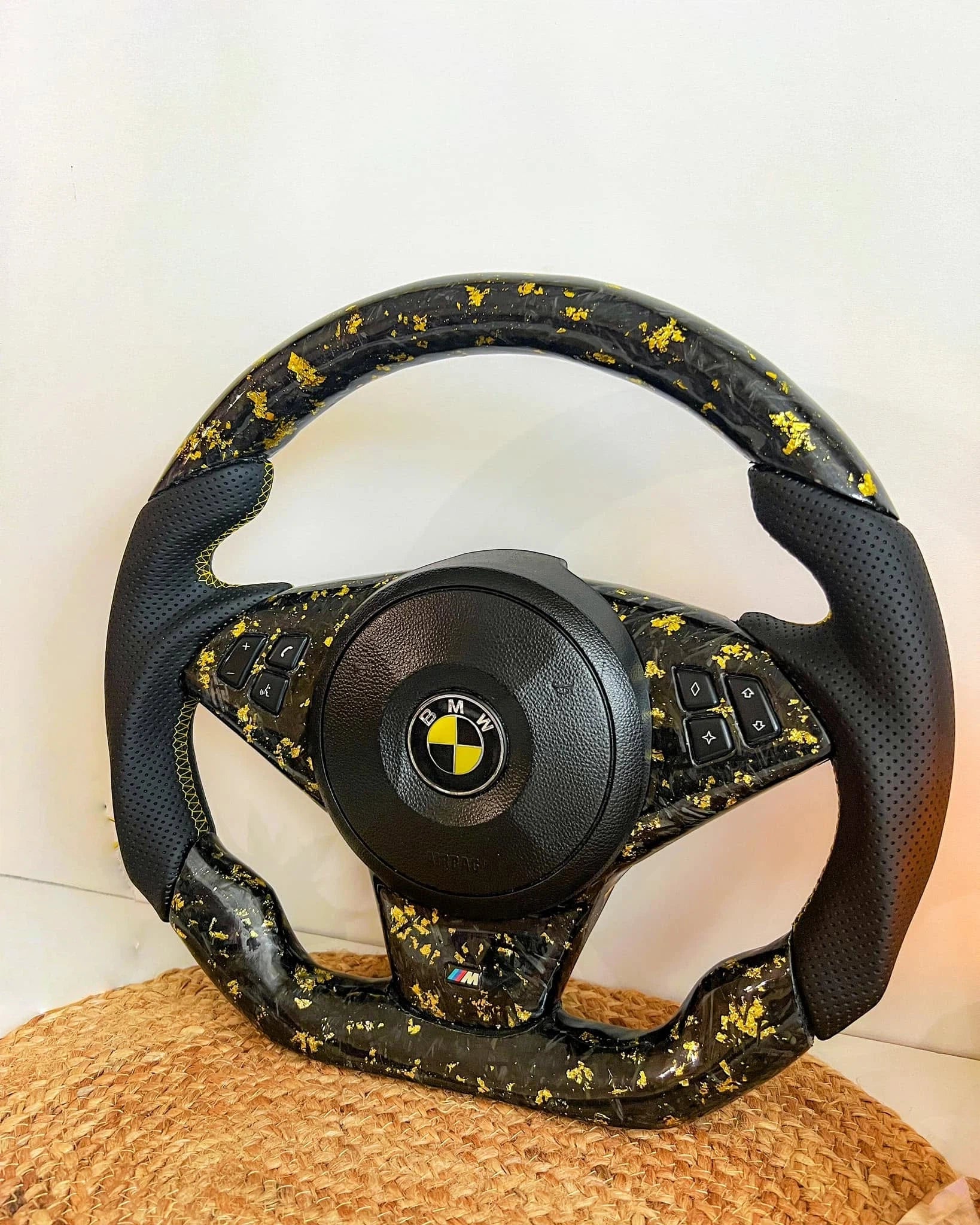 Gold Forged Carbon Fiber Steering Wheel Fits BMW 1 Series E82 E88