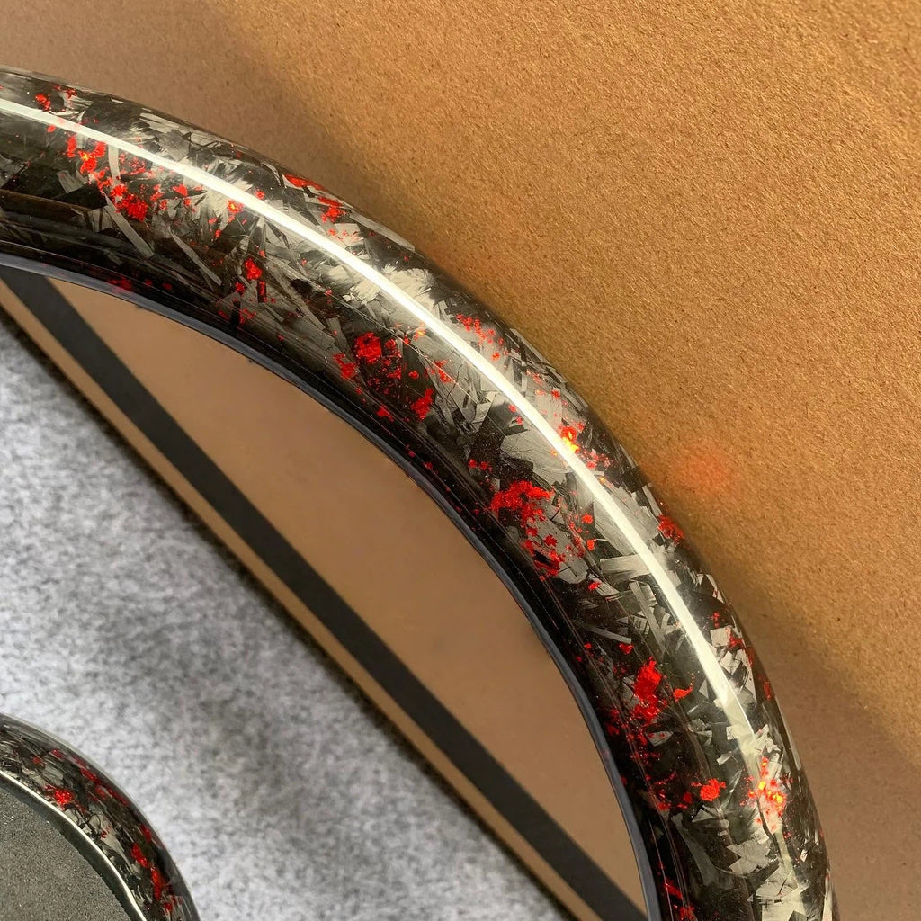Red Flakes Forged Carbon Fiber Steering Wheel With R8 Style Buttons Fits VW MK7 / MK7.5 GTI R Jetta